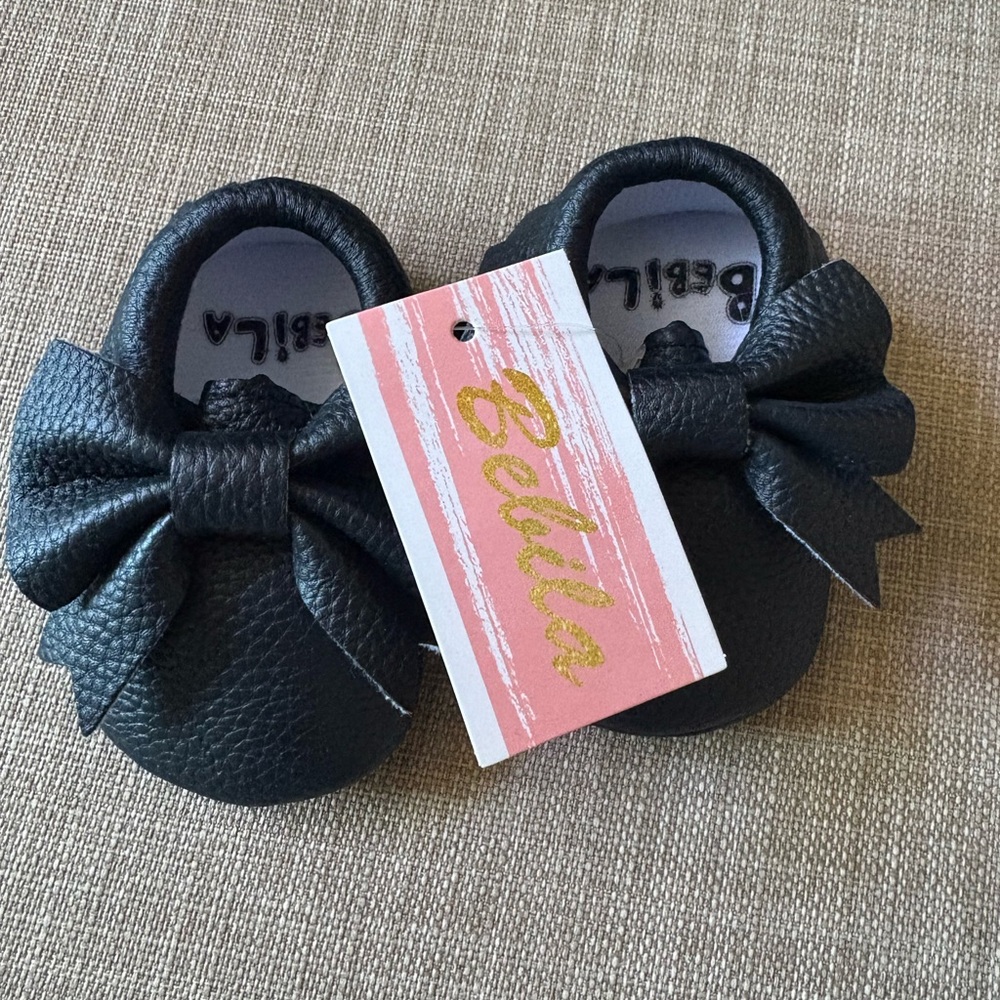 Black Baby Moccasins with Bow